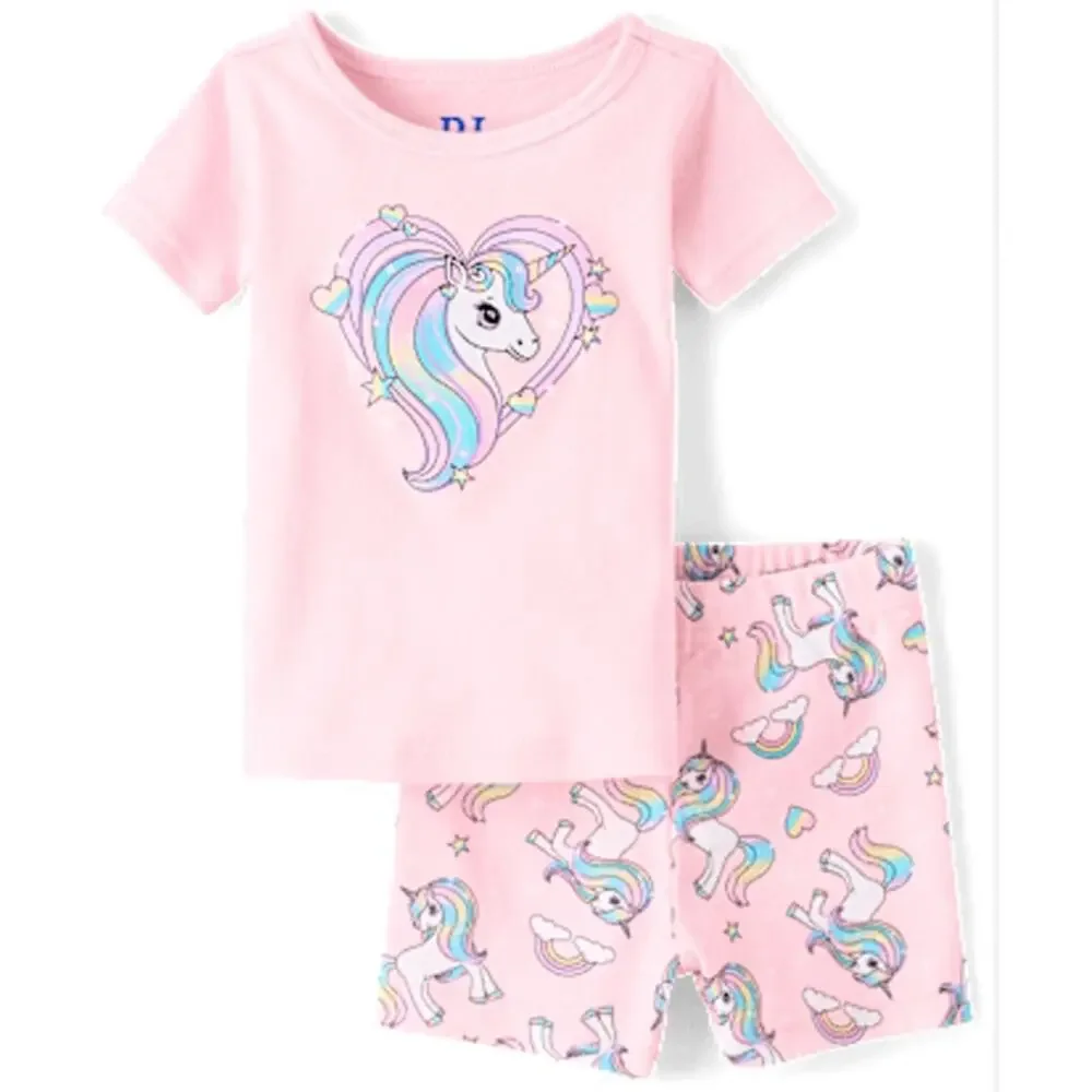 The Children's Place Pink Cameo Unicorn Heart Snug Fit Cotton Pajamas 3T